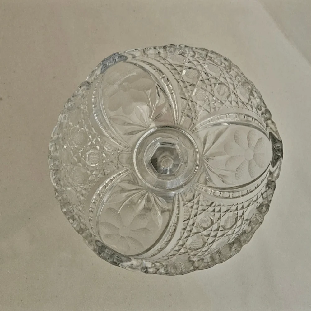 Vintage Pressed/Cut Glass Pedestal Footed Candy Dish Floral
